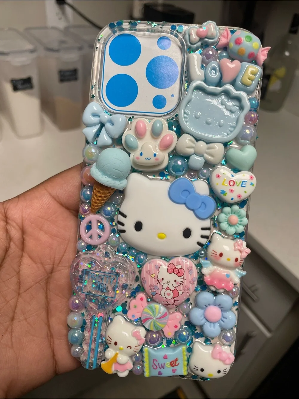 Hello Kitty Blue & Pink Beaded 3D Charm Phone Case